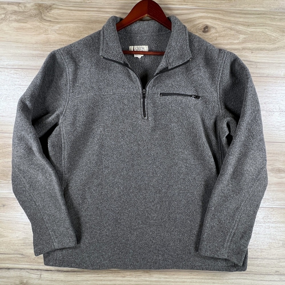 J. Crew Mens L Tall Gray Quarter Zip Fleece Pullover Made in USA Chest Pocket